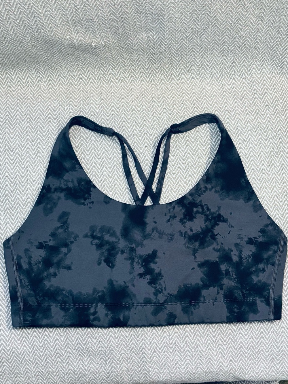 Black & Gray Tie Dye Longline Sports Bra Womens XL Strappy Crisscross Back